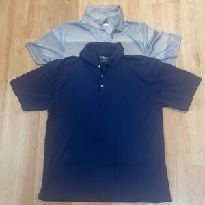 2 PGA Tour Men’s Golf Polos Size Large – Navy & Striped – Athletic Fit